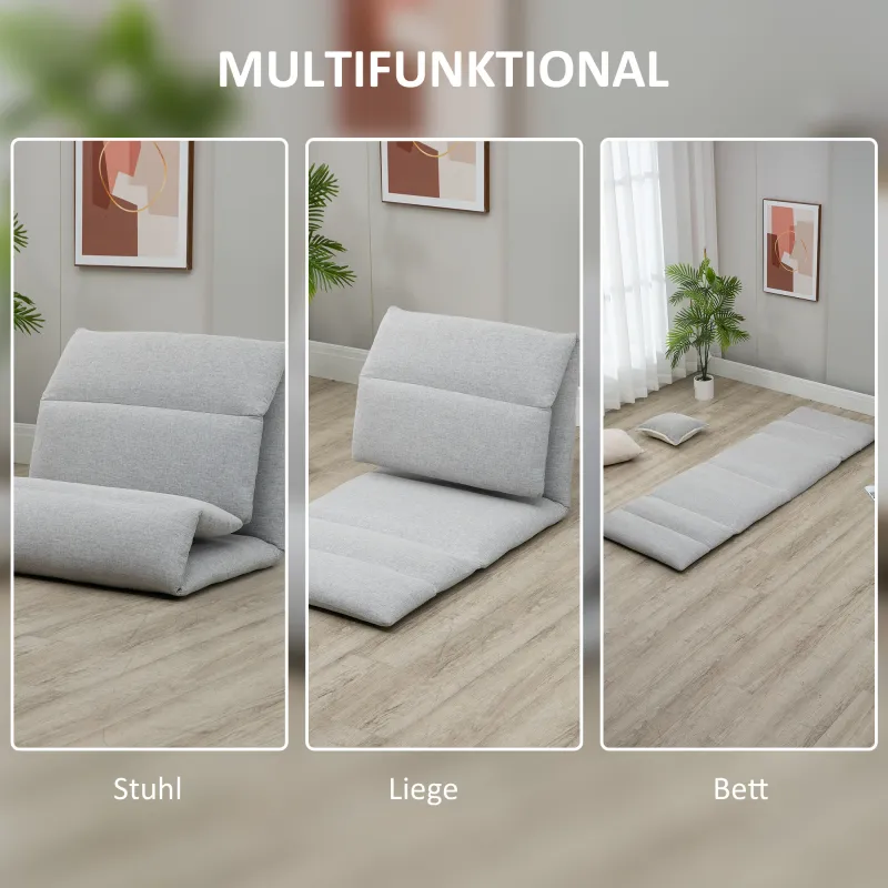 Bodensessel Gästematratze Hellgrau, Leinenoptik, verstellbare Rückenlehne, 72x71x60 cm