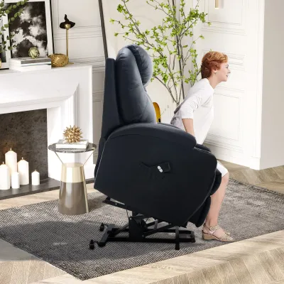Fernsehsessel mit Aufstehhilfe, Aufstehsessel Seniorensessel mit Liegefunktion, TV-Sessel mit Becherhalter, Seitentasche und Fernbedienung, Kunstleder, Schwarz