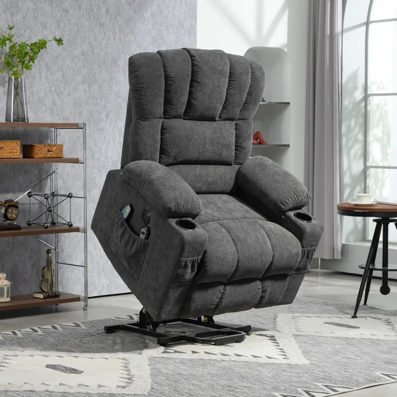 Elektrischer Power Lift Aufsteh-Sessel Dunkelgrau | Massage, Wärme, USB, optional Montageservice