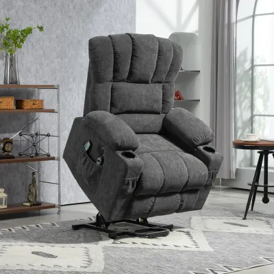 Elektrischer Power Lift Aufsteh-Sessel Dunkelgrau | Massage, Wärme, USB, optional Montageservice