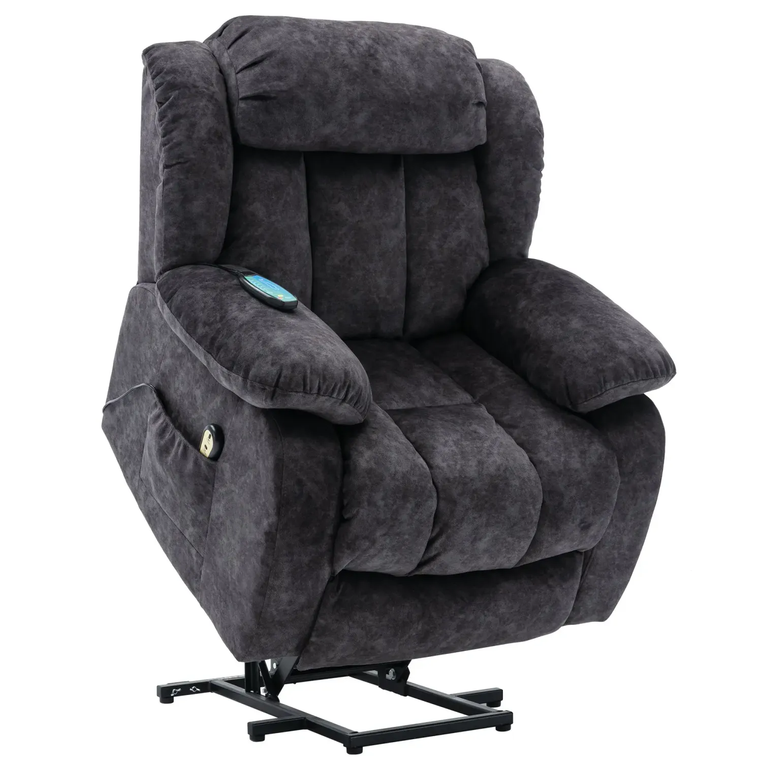 Power-Massage-Aufstehsessel mit Wärme- und Vibrationsfunktion, rutschfestes Stoffsofa, modernes Design, 92×102×100 cm, Grau