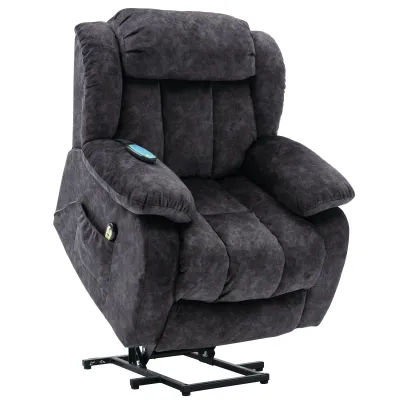 Power-Massage-Aufstehsessel mit Wärme- und Vibrationsfunktion, rutschfestes Stoffsofa, modernes Design, 92×102×100 cm, Grau