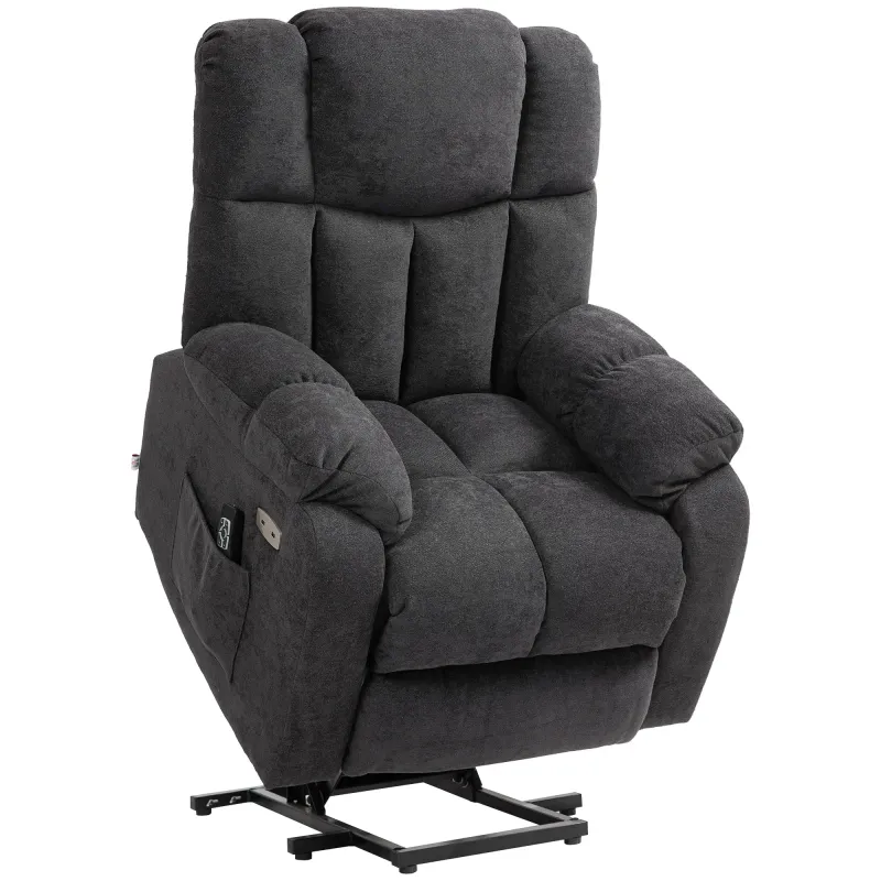 2-in-1 Aufstehsessel mit Liegefunktion, USB-Anschlüsse, Taschenfederkern, Schwarz