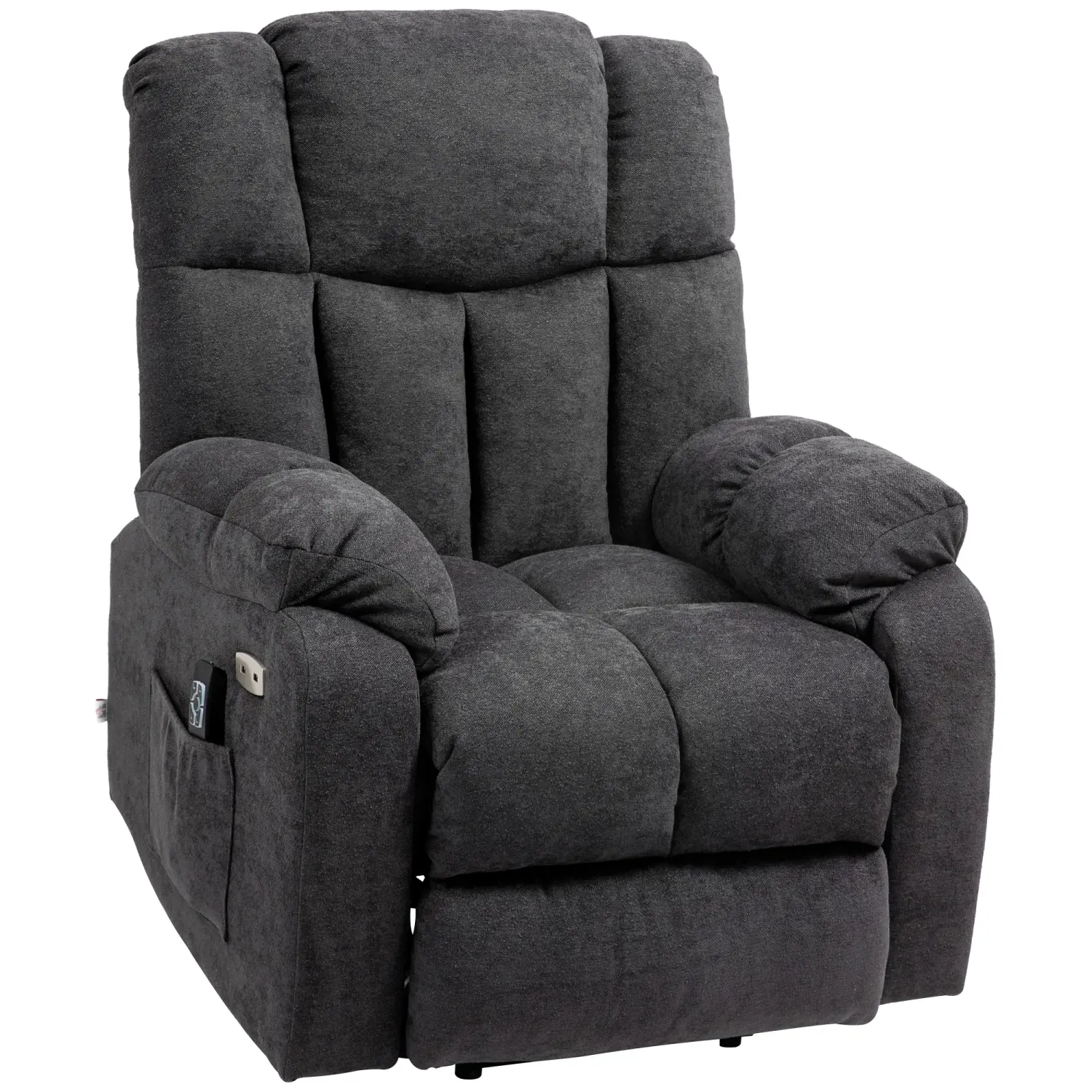 2-in-1 Aufstehsessel mit Liegefunktion, USB-Anschlüsse, Taschenfederkern, Schwarz