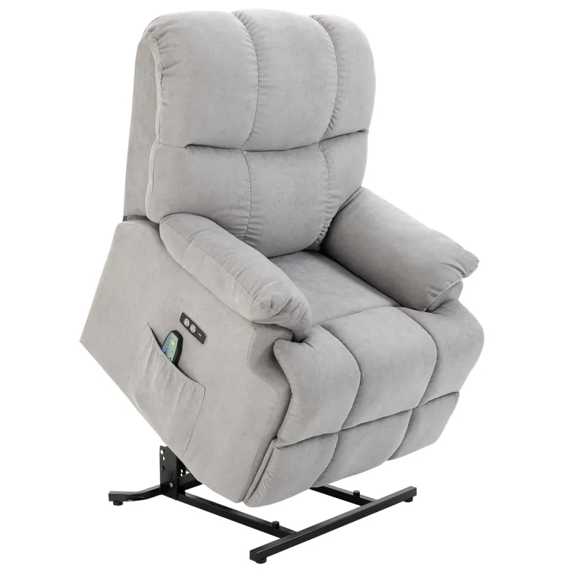 Elektrischer Aufstehsessel, Massagesessel für Senioren mit 2 Getränkehaltern, Seitentaschen und Fernbedienung, 84×100×105 cm, Grau