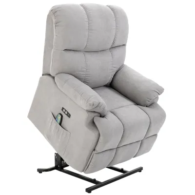 Elektrischer Aufstehsessel, Massagesessel für Senioren mit 2 Getränkehaltern, Seitentaschen und Fernbedienung, 84×100×105 cm, Grau