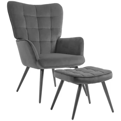 Relaxsessel mit Ottomane Sessel mit Fusshocker, 2-teiliges Set, dunkelgrau