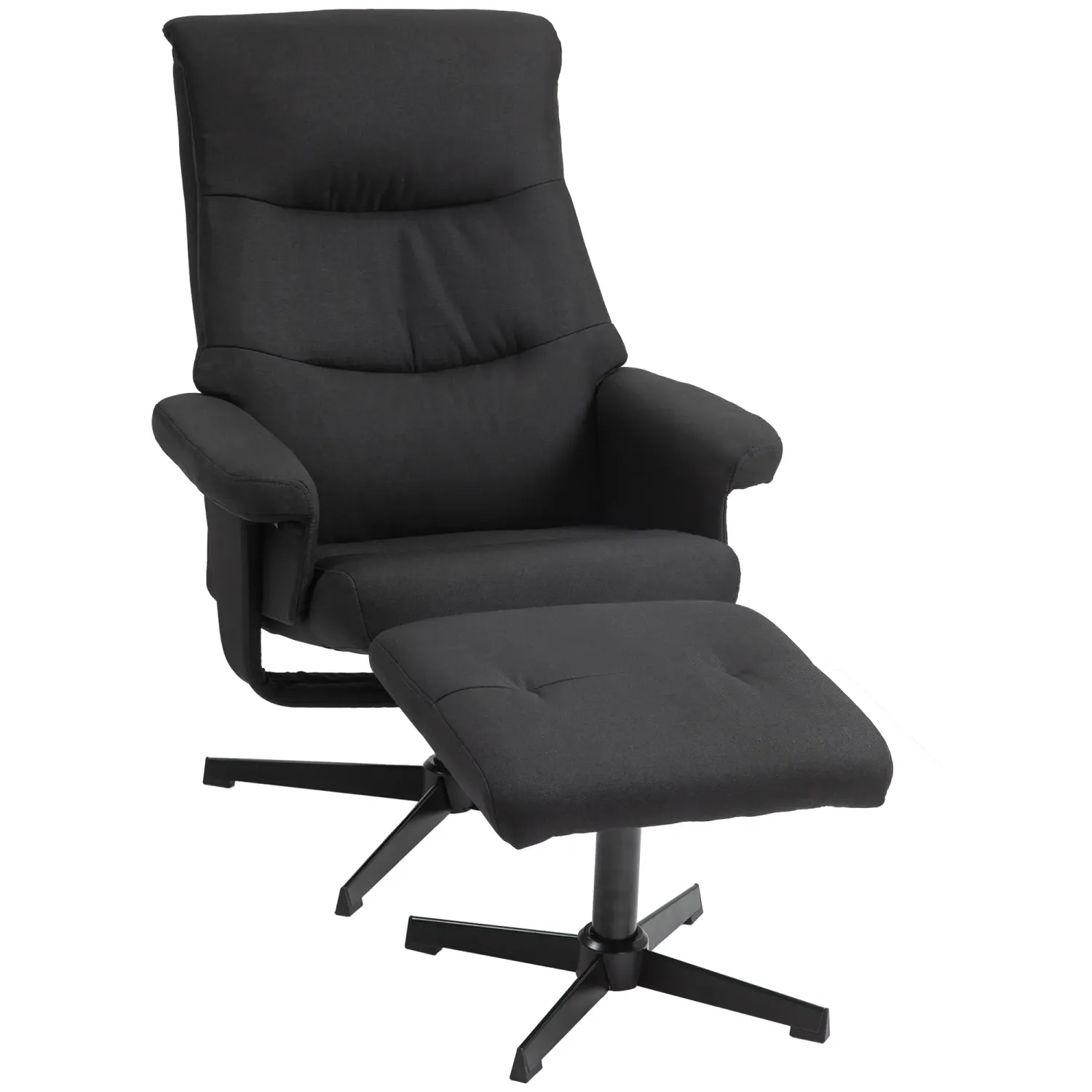 Liegesessel mit Hocker, drehbar, Wippfunktion, Samtoptik, bis 150 kg, Schwarz
