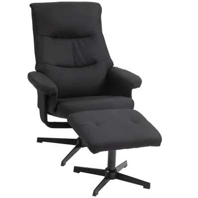 Liegesessel mit Hocker, drehbar, Wippfunktion, Samtoptik, bis 150 kg, Schwarz
