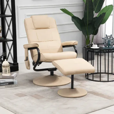 Massagesessel mit Hocker Relaxsessel Kunstleder Cremeweiss