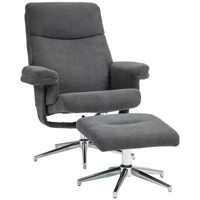 Relaxsessel mit Hocker, verstellbare Rückenlehne, Samtoptik, bis 150 kg, Anthrazit
