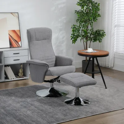 Relaxsessel mit Hocker, drehbar, neigbare Rückenlehne, bis 150 kg, 69 x 71 x 104 cm, Grau