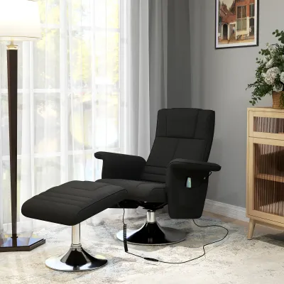 Massagesessel mit Hocker, neigbare Lehne, 78 x 95 x 88 cm, Schwarz