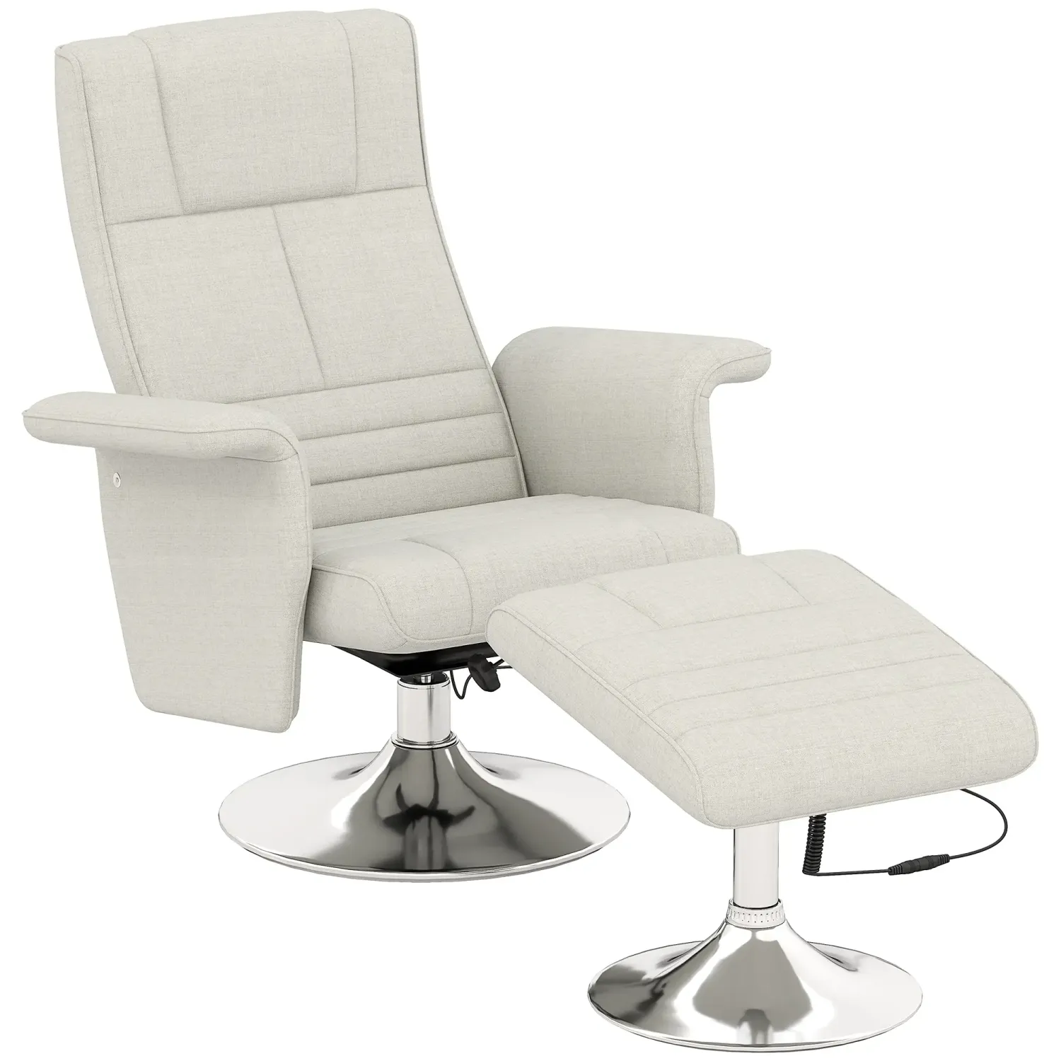 Massagesessel mit Hocker, neigbare Lehne, 78 x 95 x 88 cm, Cremeweiss
