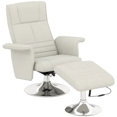 Massagesessel mit Hocker, neigbare Lehne, 78 x 95 x 88 cm, Cremeweiss