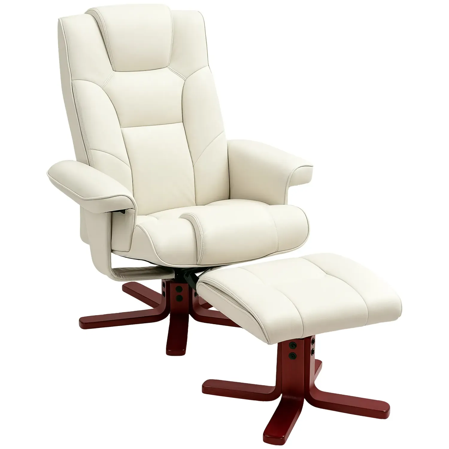 Relaxsessel mit Hocker, Lederoptik, neigbare Lehne, bis 150 kg, Cremeweiss
