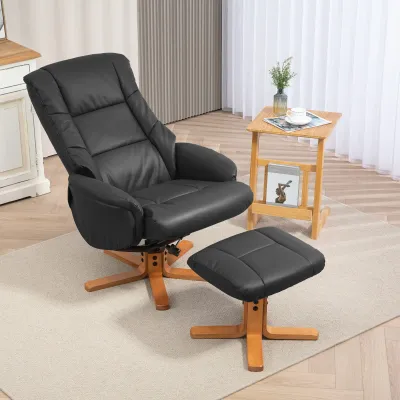 Relaxsessel mit Hocker, Liegefunktion, Kunstlederbezug, bis 150 kg, 71 x 84 x 102 cm, Schwarz