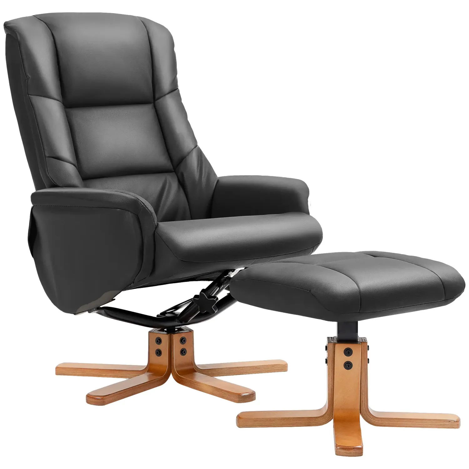Relaxsessel mit Hocker, Liegefunktion, Kunstlederbezug, bis 150 kg, 71 x 84 x 102 cm, Schwarz