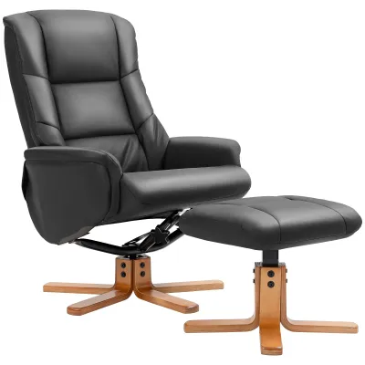 Relaxsessel mit Hocker, Liegefunktion, Kunstlederbezug, bis 150 kg, 71 x 84 x 102 cm, Schwarz