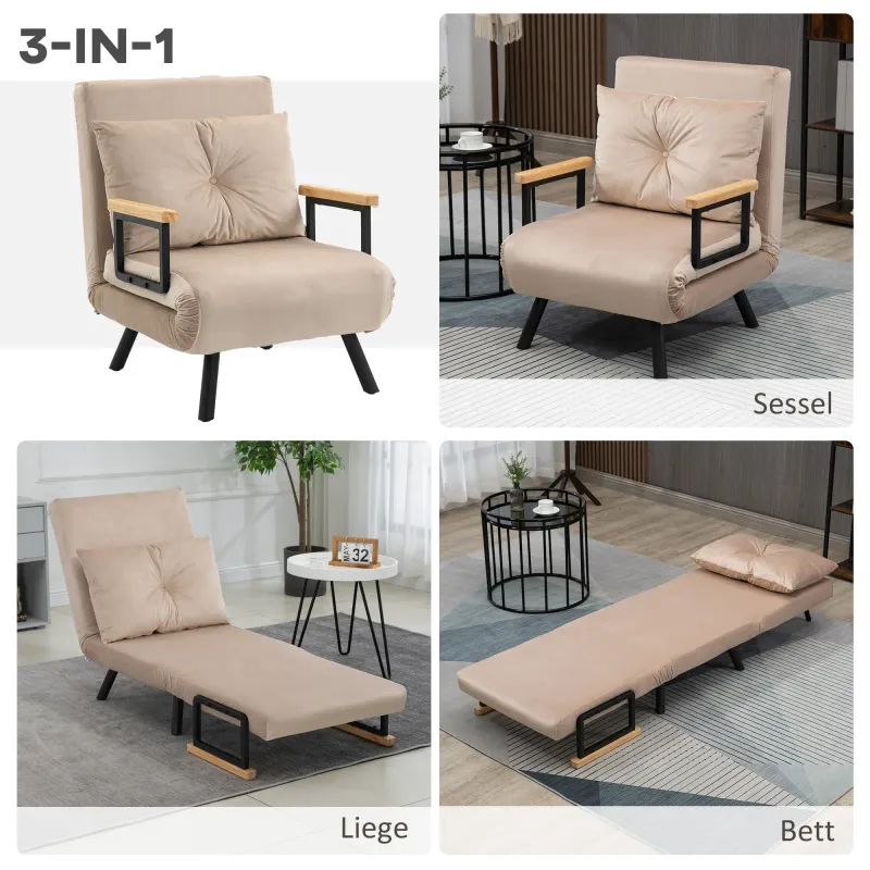 Relaxsessel im Skandidesign, Liegesessel, Lesesessel. inkl. Kissen mit Knopfheftung, Schwarz + Natur