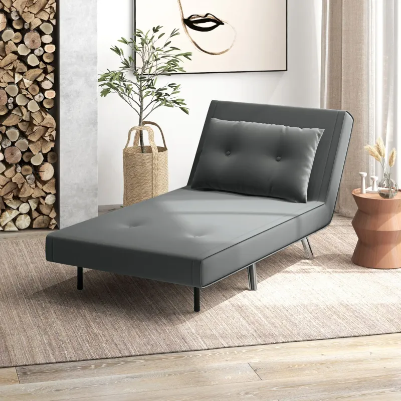 Liegesessel Sessel mit Liegefunktion Schlafsessel, Knopfheftung, Leinenoptik, 77 cm x 88 cm x 83 cm, Dunkelgrau