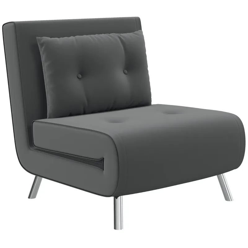 Liegesessel Sessel mit Liegefunktion Schlafsessel, Knopfheftung, Leinenoptik, 77 cm x 88 cm x 83 cm, Dunkelgrau