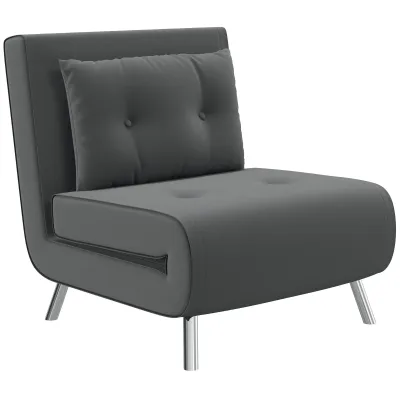 Liegesessel Sessel mit Liegefunktion Schlafsessel, Knopfheftung, Leinenoptik, 77 cm x 88 cm x 83 cm, Dunkelgrau