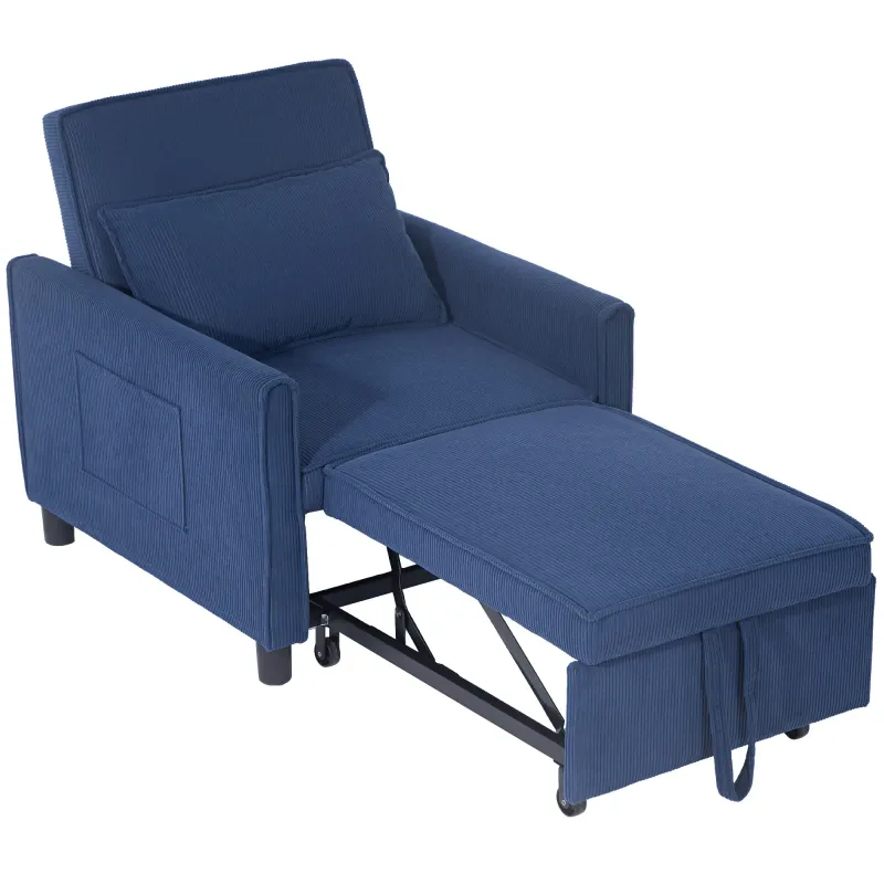 Schlafsessel, verstellbar, 3 Positionen, Cordbezug, bis 120 kg, Blau