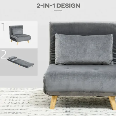 2-in-1 Sessel, Relaxsessel, Gästebett, bis 150 kg, 72 cm x 78 cm x 79 cm, Grau