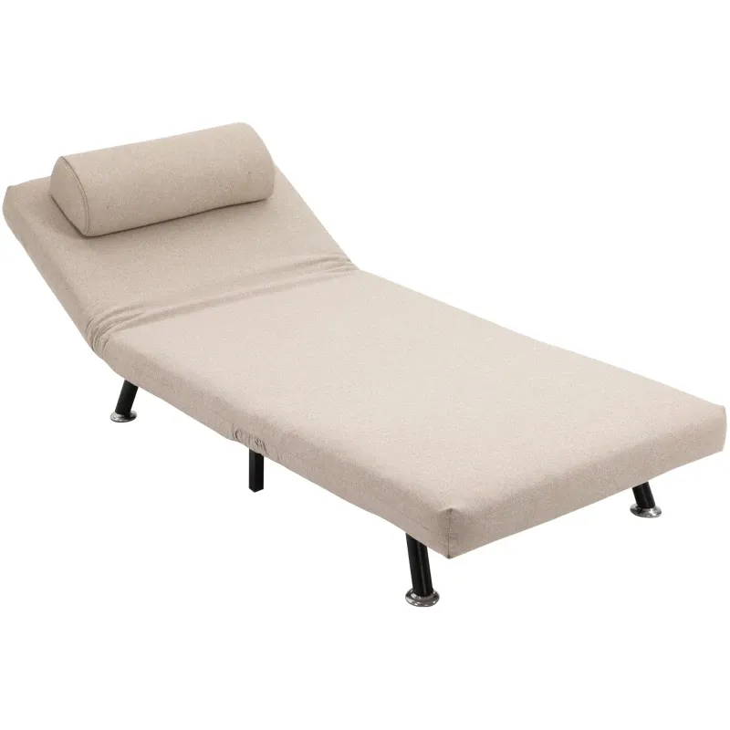 Klappsessel mit Bettfunktion, klappbares Gästebett in Leinenoptik, Verstellbare Rückenlehne, 75 x 70 x 75 cm, Beige