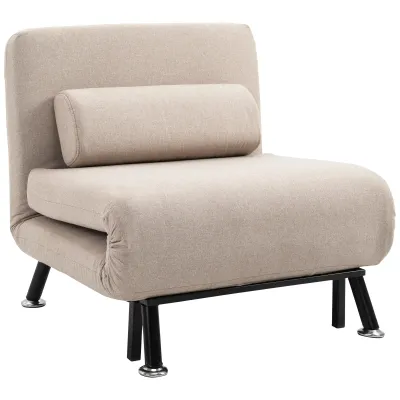 Klappsessel mit Bettfunktion, klappbares Gästebett in Leinenoptik, Verstellbare Rückenlehne, 75 x 70 x 75 cm, Beige