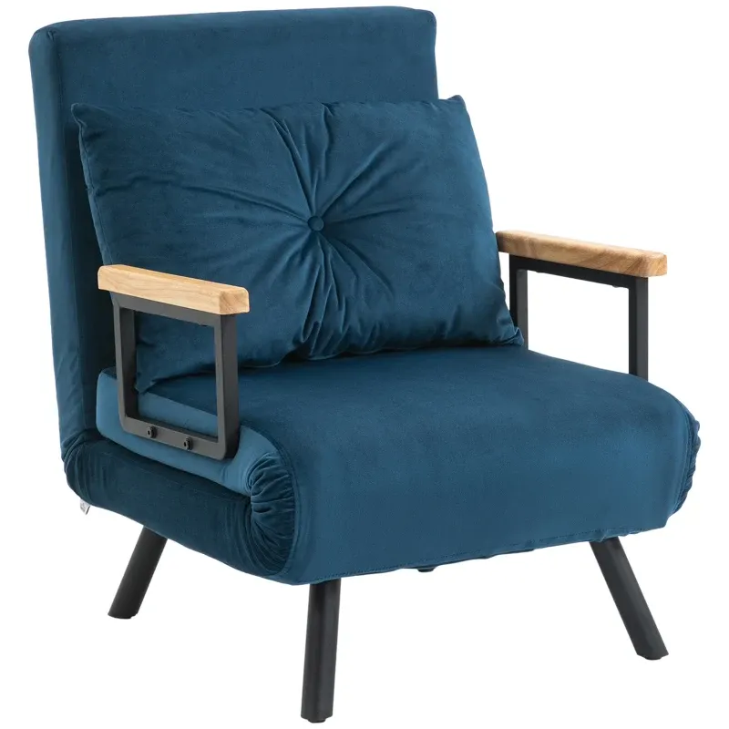 Relaxsessel im Skandidesign, Liegesessel, Gästebett. inkl. Kissen mit Knopfhefung, blau
