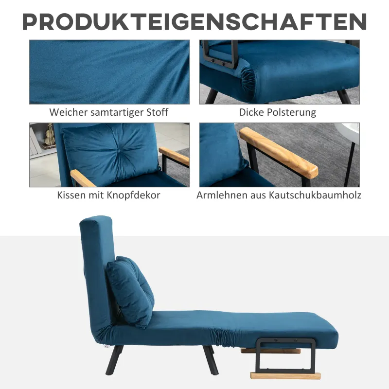 Relaxsessel im Skandidesign, Liegesessel, Gästebett. inkl. Kissen mit Knopfhefung, blau