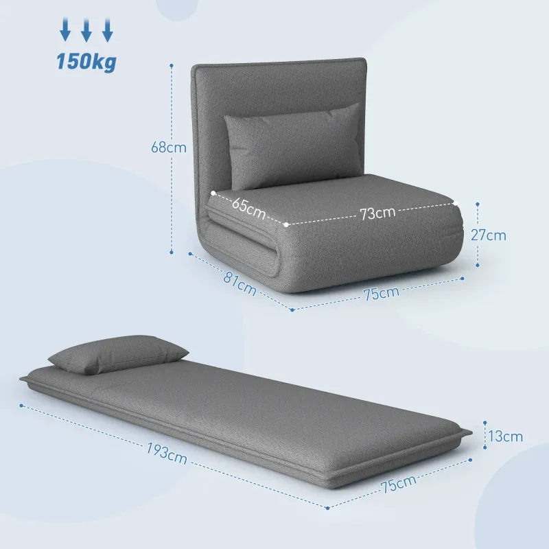 Bodensessel, 3-in-1-Design, Verstellbarer Bodenstuhl, Chaiselongue für Wohnzimmer, Schlafzimmer, Gästezimmer, Büro, Grau