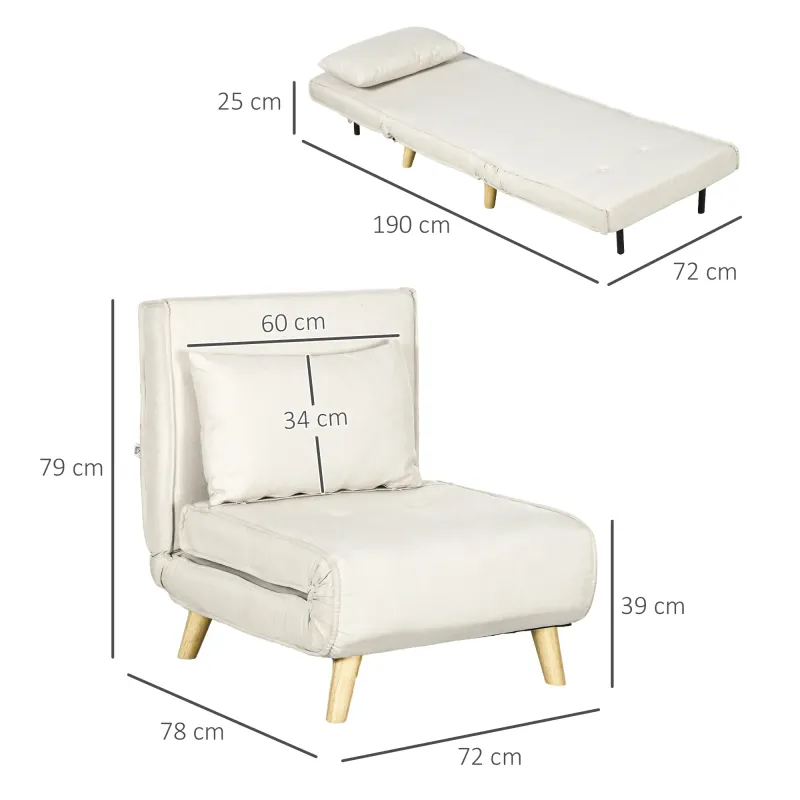 Schlafsessel, Gästebett, Leinenoptik, bis 150 kg, Creme