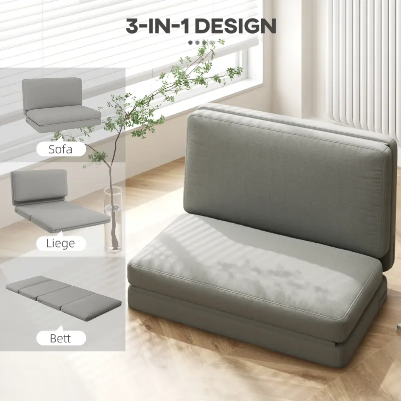 2-in-1 faltbarer Bodensessel, Gästematratze, teilbar, 120 cm breit, Hellgrau