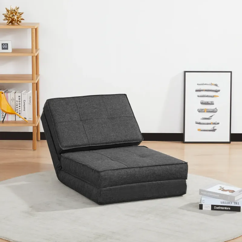 Sessel - Faltbare Gästematratze - Convertible Sessel - Verstellbare Rückenlehne in 5 Positionen - Stoff Polyester-Linen-Optik Grau