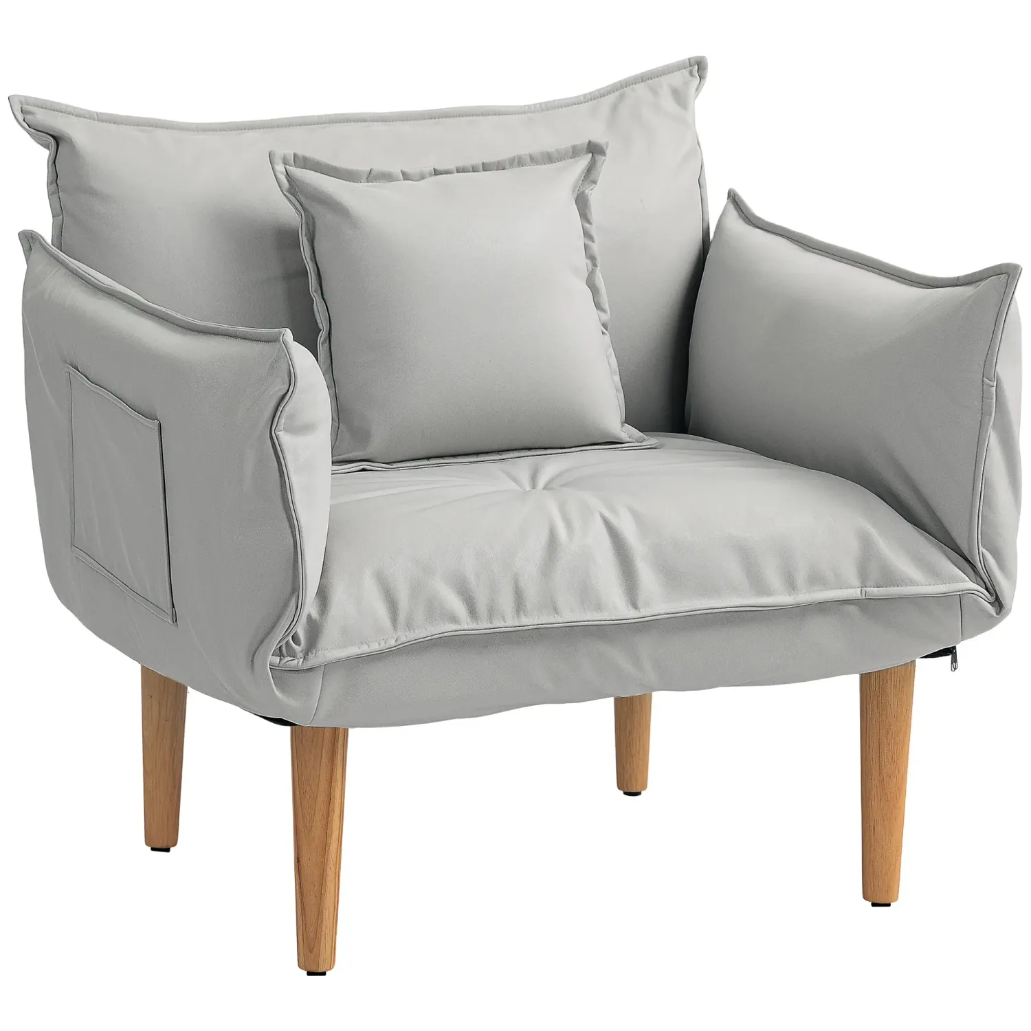 2-in-1 Verstellbarer Loungesessel, Bodensessel mit Kissen, Polstersessel, für Wohnzimmer, Schlafzimmer, Hellgrau