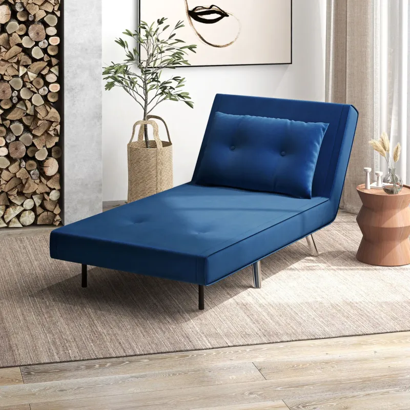 Liegesessel Gästebett Schlafsessel, Knopfheftung, Leinenoptik, 77 cm x 88 cm x 83 cm, Blau