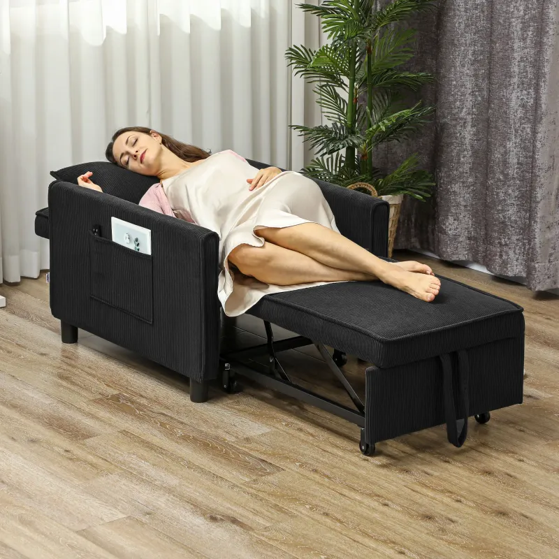 Schlafsessel, Gästebett verstellbar, 3 Positionen, Cordbezug, bis 120 kg, Schwarz