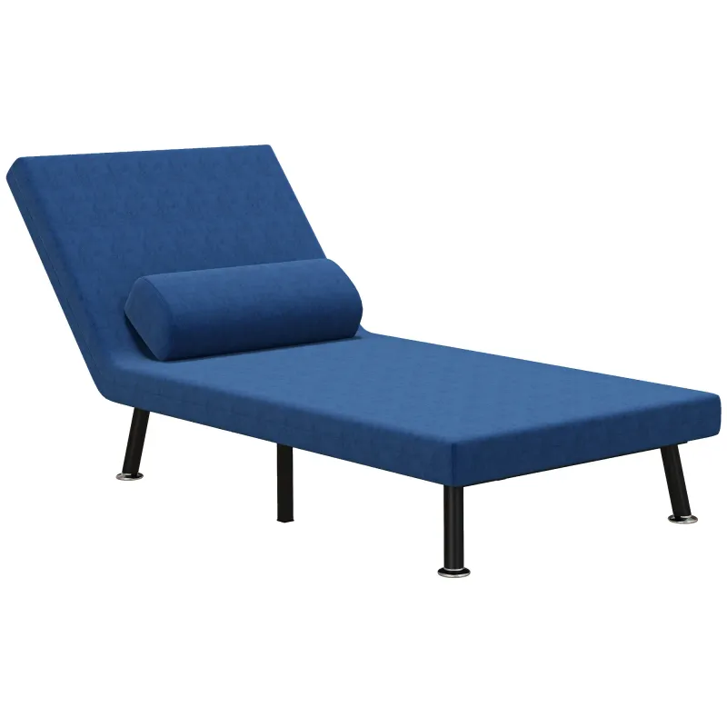Klappsessel mit Bettfunktion, klappbarer Relaxsessel in Leinenoptik, Verstellbare Rückenlehne, 75x70x75 cm, Dunkelblau