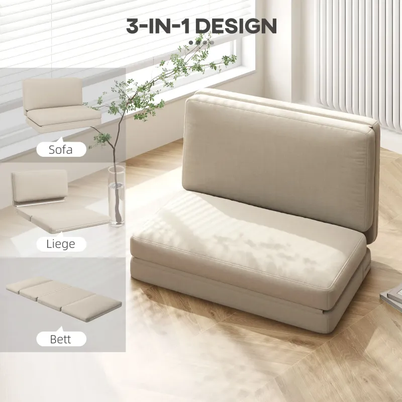 2-in-1 faltbares Bodensofa, Gästematratze, teilbar, 120 cm breit, Beige