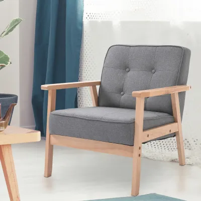 Einzelsofa Loungesessel Polsterstuhl mit Armlehnen Holzrahmen Leinen Grau