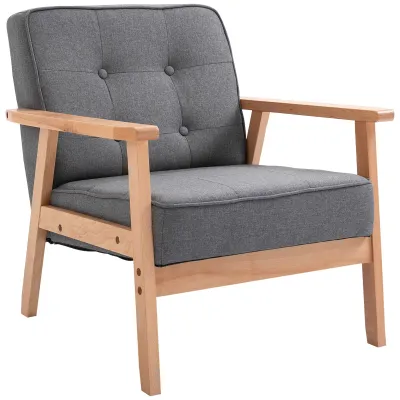 Einzelsofa Loungesessel Polsterstuhl mit Armlehnen Holzrahmen Leinen Grau