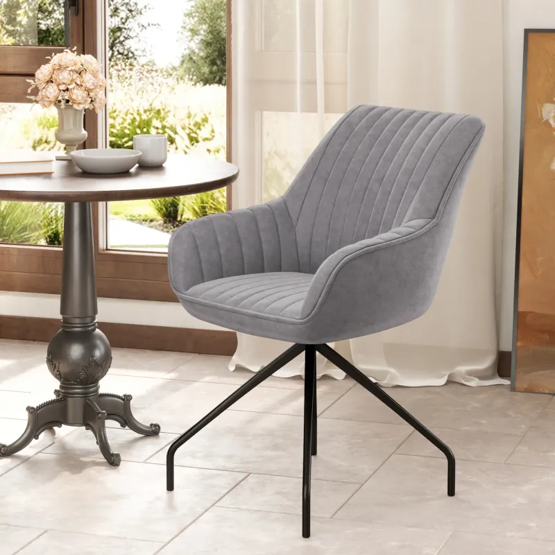 Drehbarer Armstuhl, moderner Akzentsessel mit Metallbeinen, Grau – 360°, Samtoptik, 61B x 62T x 81H cm, 120 kg