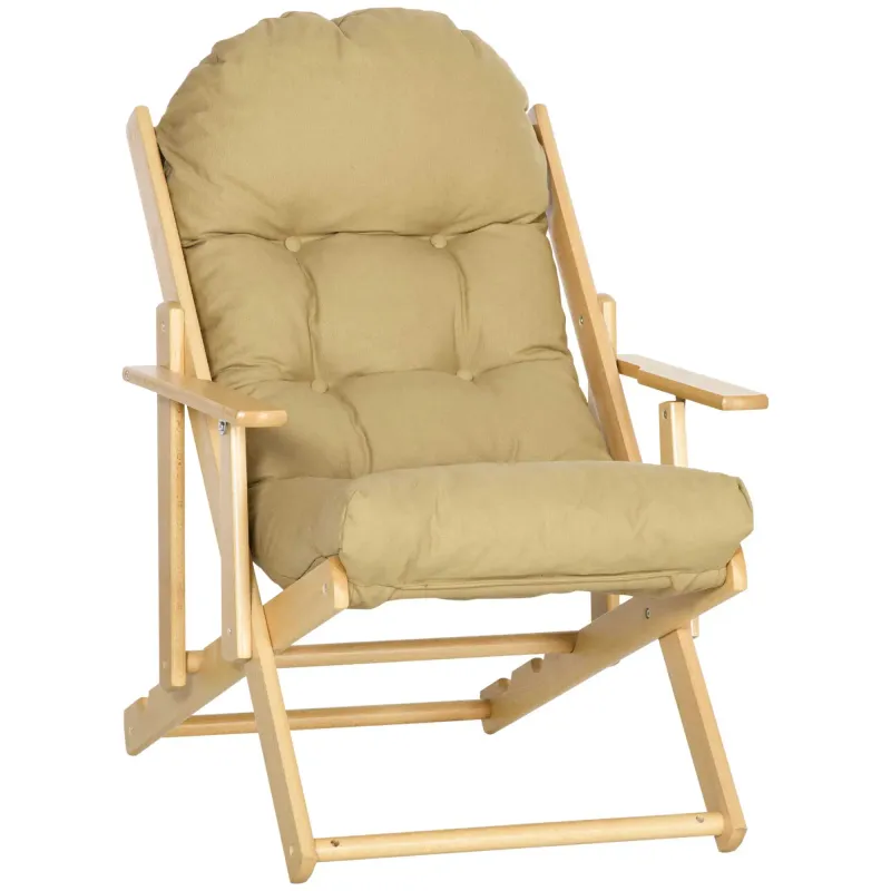 Akzentsessel, Relaxsessel, Klappstuhl mit Auflage, verstellbare Rückenlehne, Buchenholzrahmen, bis 120 kg, Braun