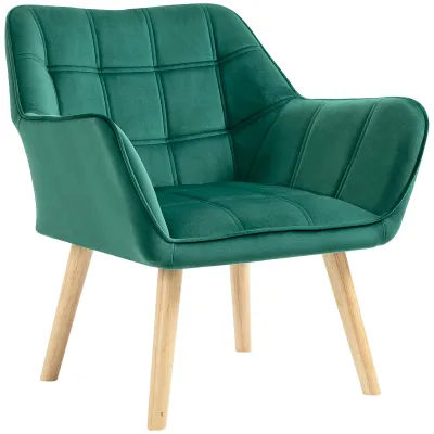 Polstersessel, Akzentsessel, Skandi Design, Samtoptik, bis 120 kg, Kautschukholzbeine, Grün