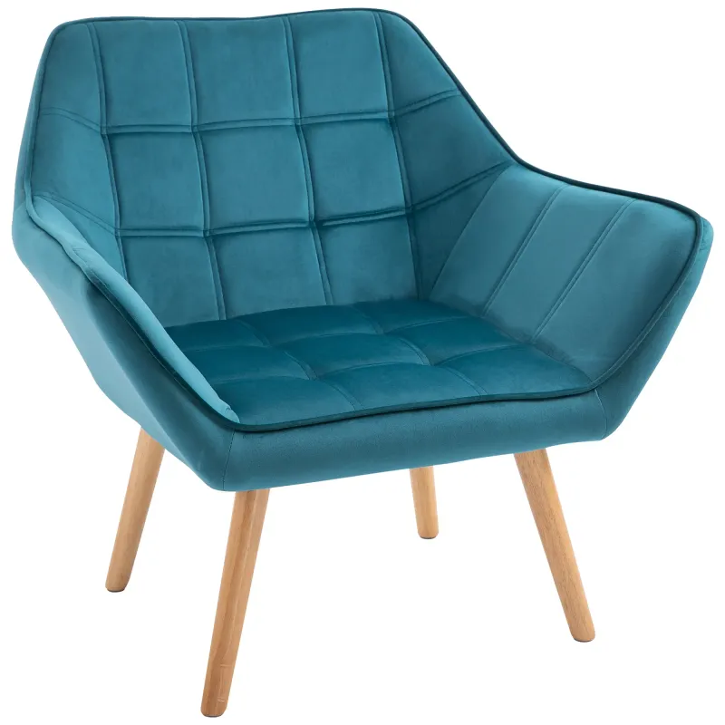 Polstersessel, Akzentsessel, Skandi Design, Samtoptik, bis 120 kg, Kautschukholzbeine, Hellblau