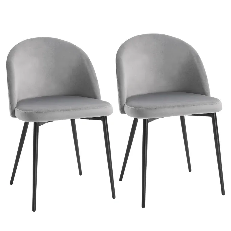 2er-Set Esszimmerstühle, Samtoptik, 49 cm x 50 cm x 77 cm, Grau