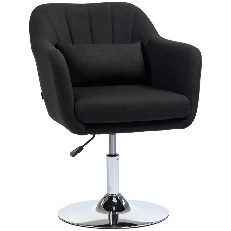 Drehstuhl, höhenverstellbarer Bürostuhl, leinenartiges Polyester, Metall, 60 x 60 x 79-91 cm, Schwarz